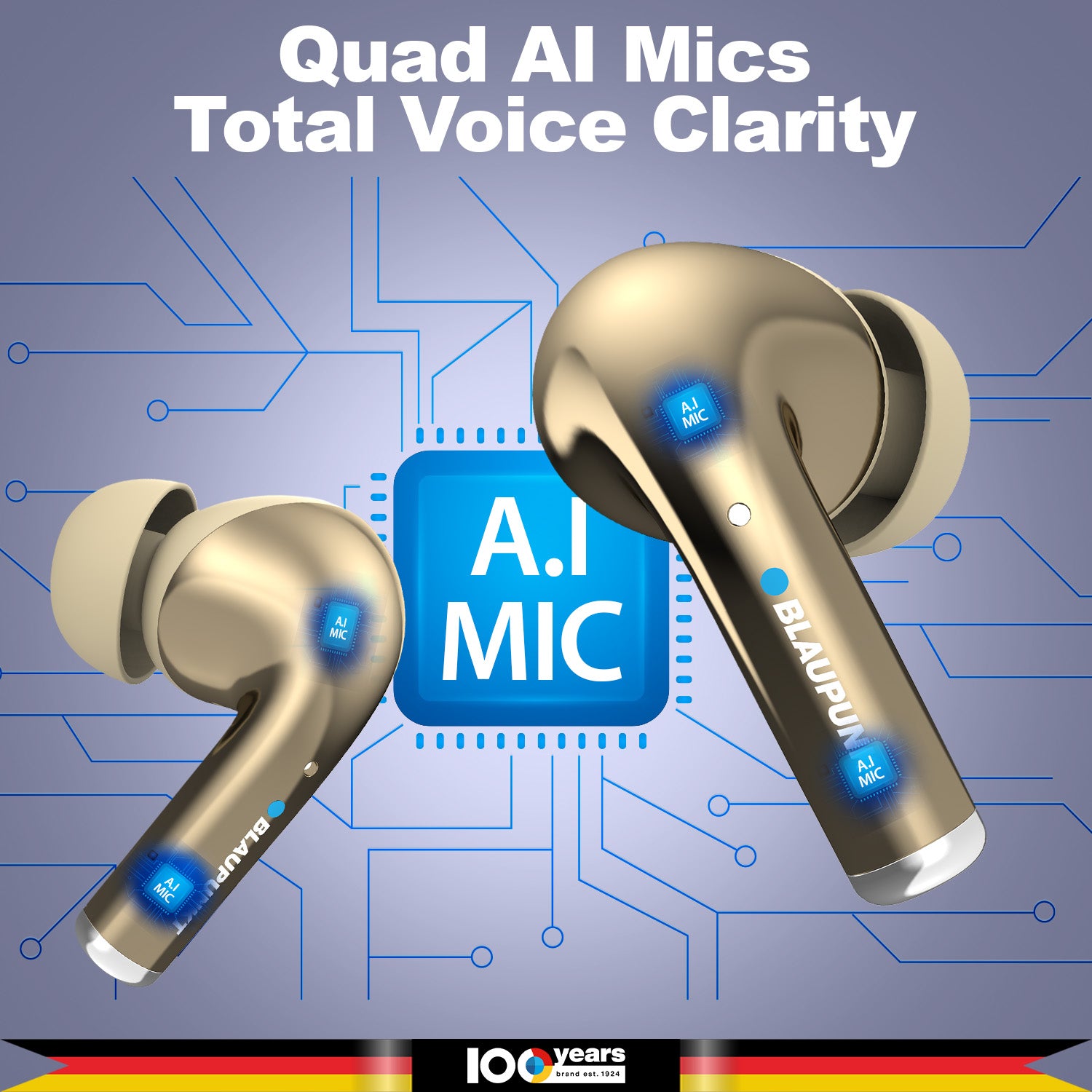 BTW300 Moksha Turbopods TRUE ANC Wireless Earbuds (Gold)