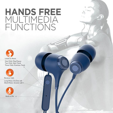 Blaupunkt EM-01 Wired Earphone Black| Passive Noise Cancellation