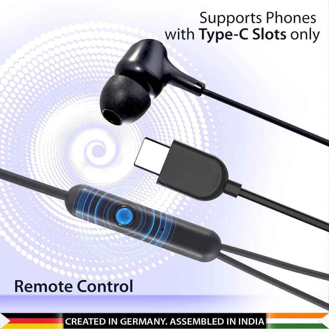 EM-01 Type C Wired Earphone with Noise Cancellation (Black) - Blaupunkt India