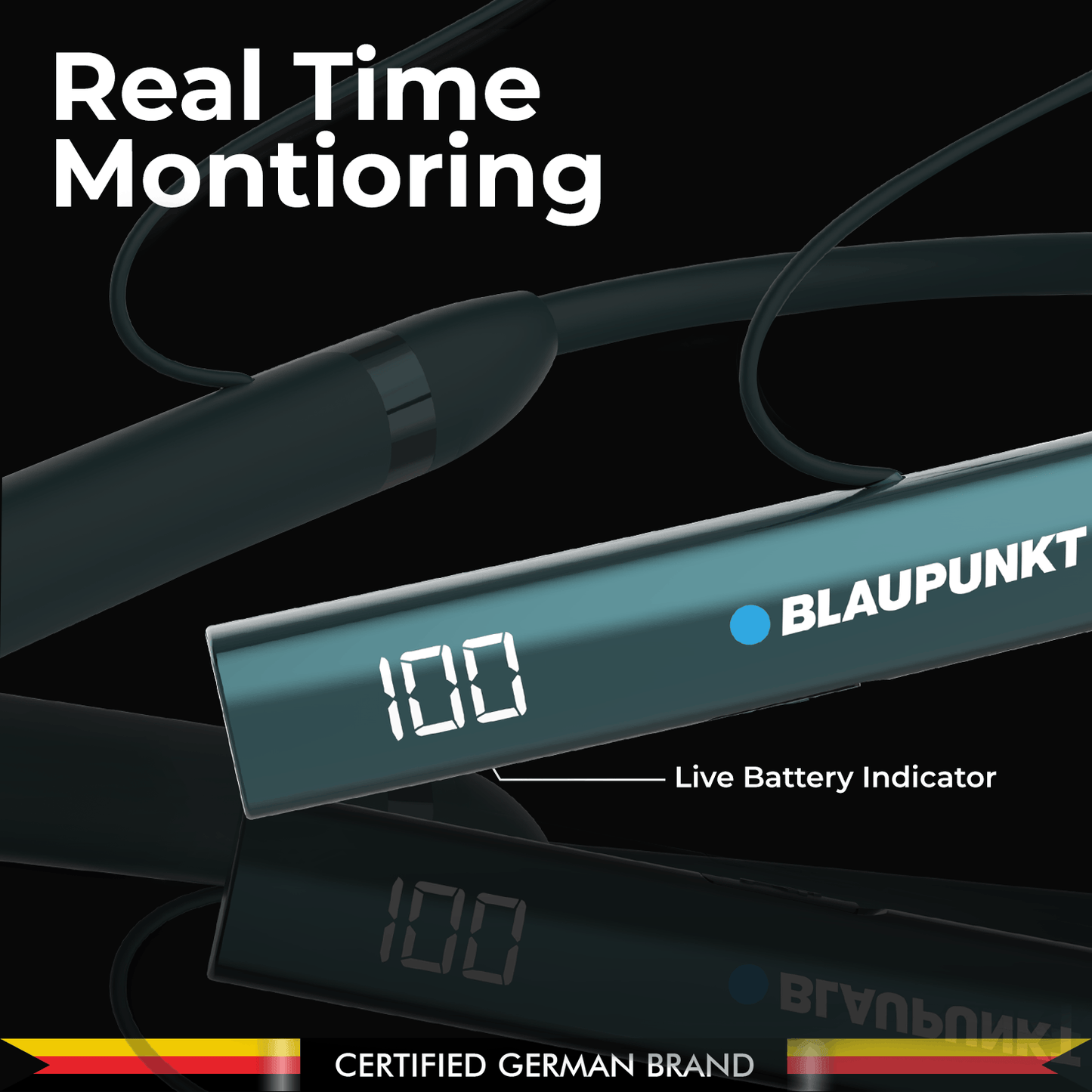 BE100 Neckband with Ultra-Long Playtime (Green) - Blaupunkt India