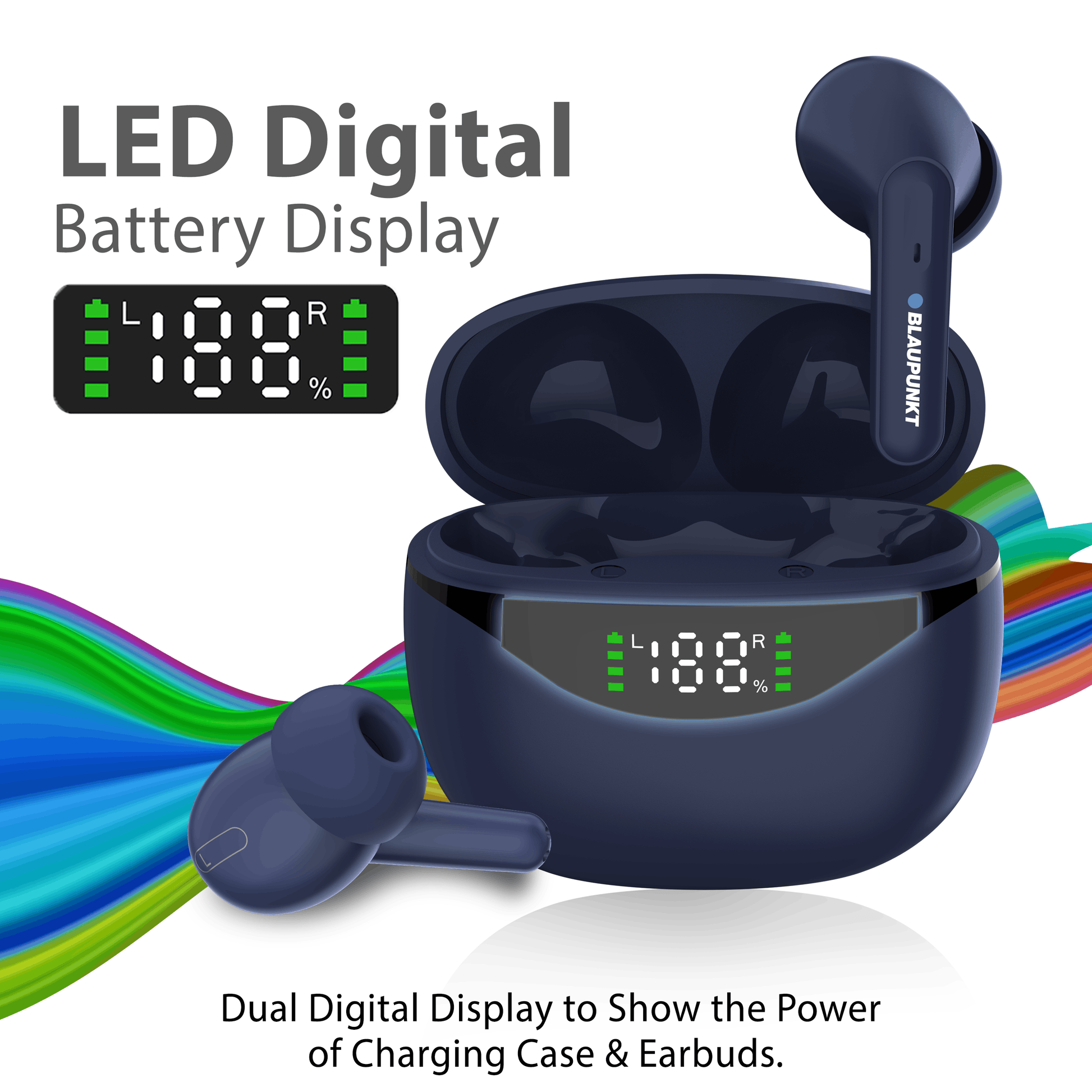 Bluetooth Earbuds with LED Digital Battery Display
